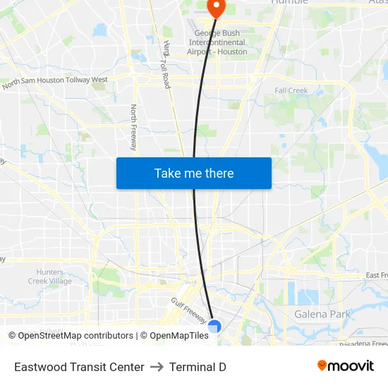 Eastwood Transit Center to Terminal D map