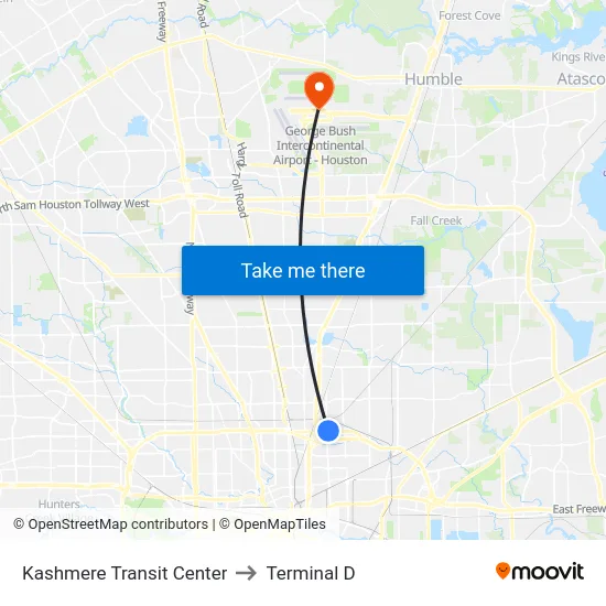 Kashmere Transit Center to Terminal D map
