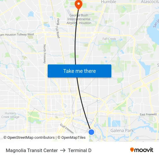 Magnolia Transit Center to Terminal D map