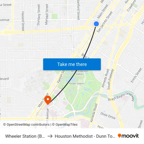 Wheeler Station (Bus) to Houston Methodist - Dunn Tower map