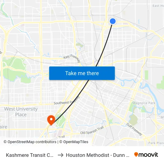 Kashmere Transit Center to Houston Methodist - Dunn Tower map