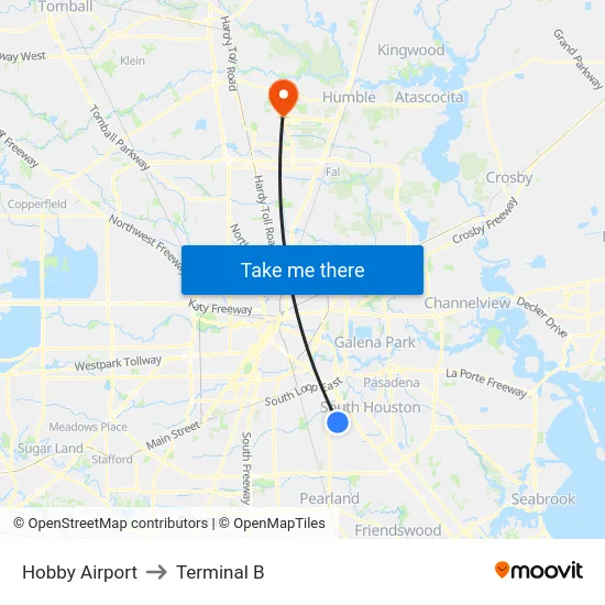 Hobby Airport to Terminal B map