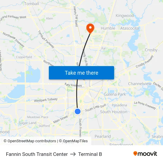Fannin South Transit Center to Terminal B map