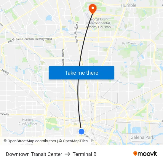 Downtown Transit Center to Terminal B map