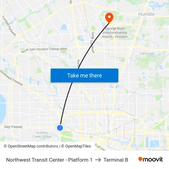 Northwest Transit Center - Platform 1 to Terminal B map