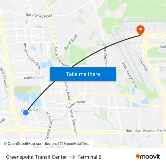 Greenspoint Transit Center to Terminal B map