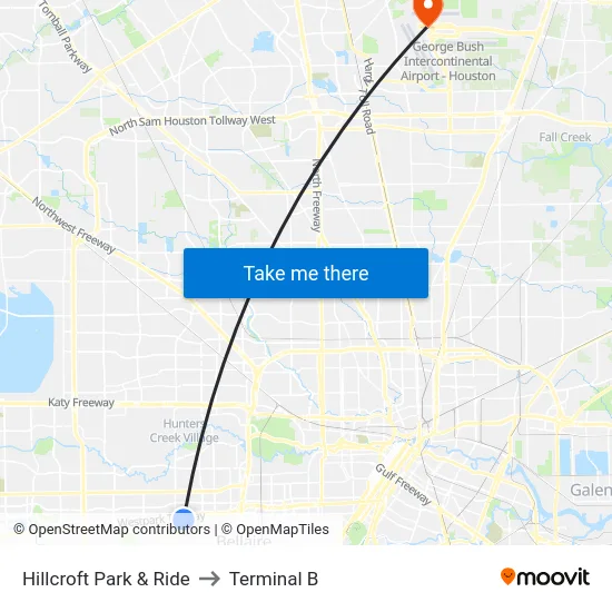 Hillcroft Park & Ride to Terminal B map