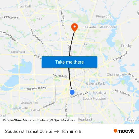 Southeast Transit Center to Terminal B map