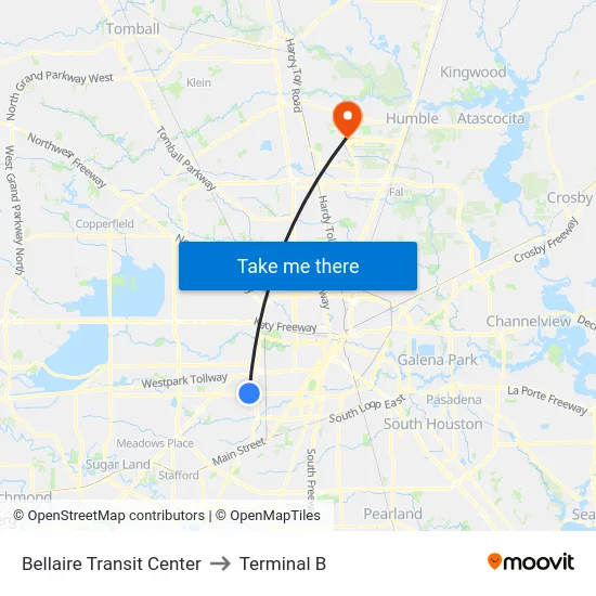 Bellaire Transit Center to Terminal B map