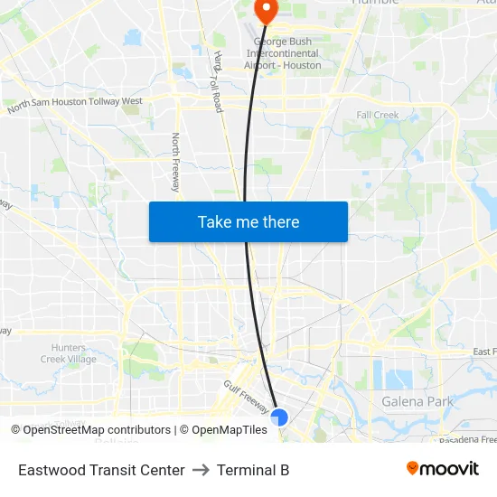 Eastwood Transit Center to Terminal B map