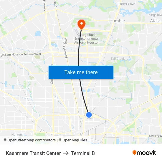 Kashmere Transit Center to Terminal B map