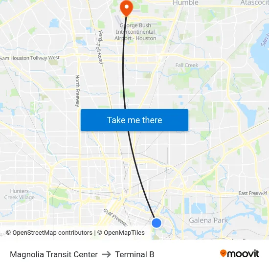 Magnolia Transit Center to Terminal B map