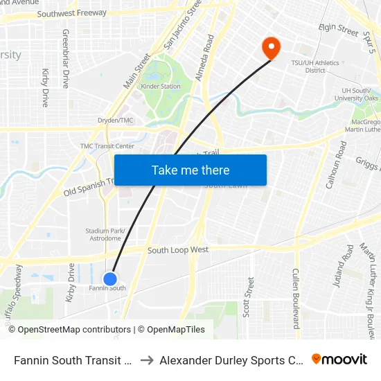 Fannin South Transit Center to Alexander Durley Sports Complex map