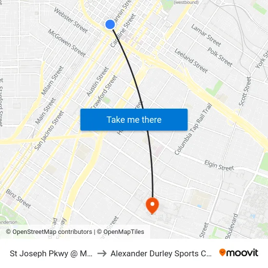 St Joseph Pkwy @ Main St to Alexander Durley Sports Complex map