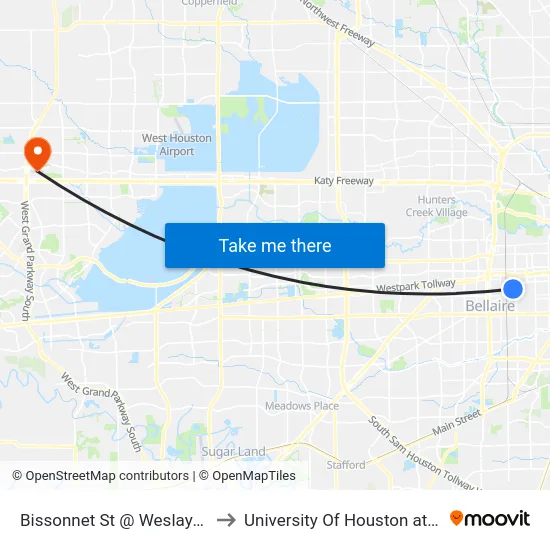 Bissonnet St @ Weslayan St to University Of Houston at Katy map