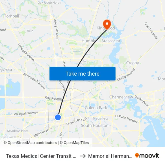 Texas Medical Center Transit Center to Memorial Herman Ccc map
