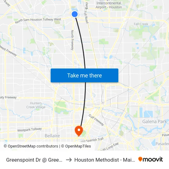 Greenspoint Dr @ Greens Rd MB to Houston Methodist - Main Building map