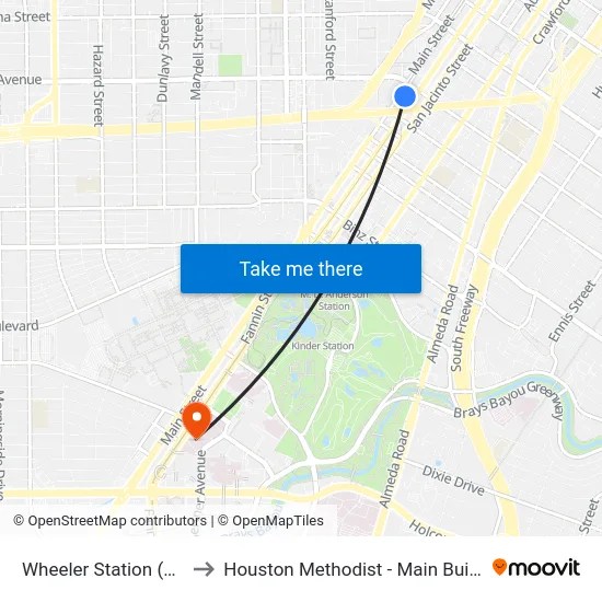 Wheeler Station (Bus) to Houston Methodist - Main Building map