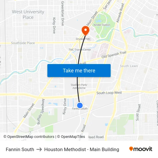 Fannin South to Houston Methodist - Main Building map