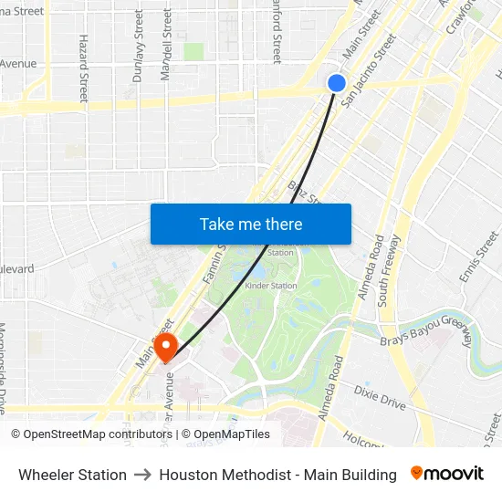 Wheeler Station to Houston Methodist - Main Building map