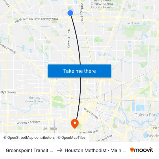 Greenspoint Transit Center to Houston Methodist - Main Building map