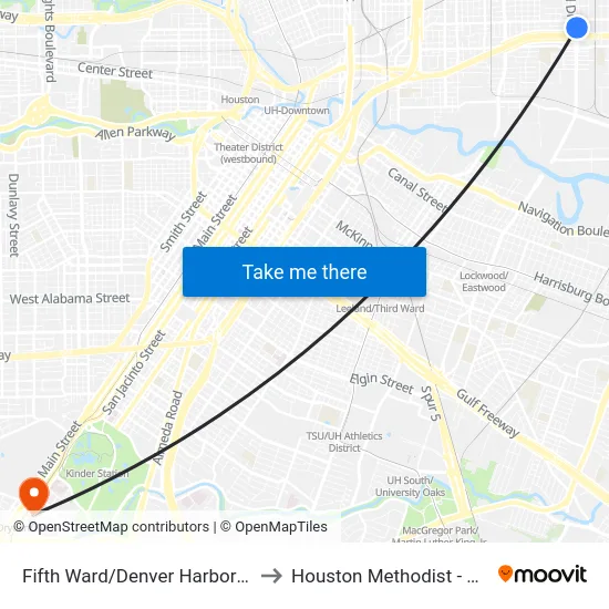 Fifth Ward/Denver Harbor Transit Center to Houston Methodist - Main Building map