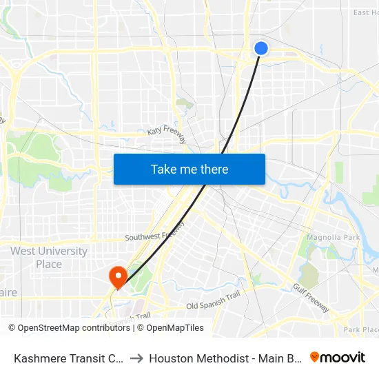 Kashmere Transit Center to Houston Methodist - Main Building map