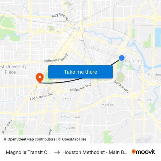 Magnolia Transit Center to Houston Methodist - Main Building map