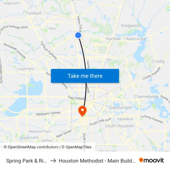 Spring Park & Ride to Houston Methodist - Main Building map