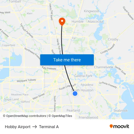 Hobby Airport to Terminal A map