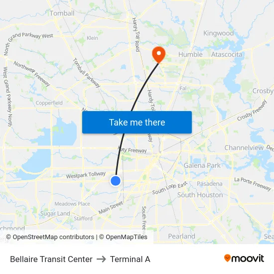 Bellaire Transit Center to Terminal A map