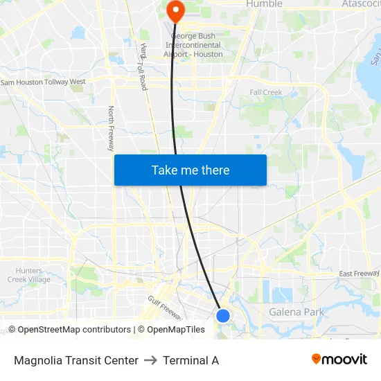 Magnolia Transit Center to Terminal A map
