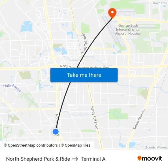 North Shepherd Park & Ride to Terminal A map