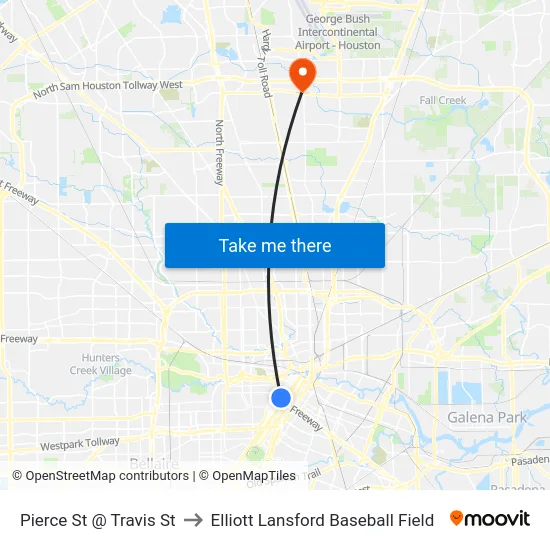 Pierce St @ Travis St to Elliott Lansford Baseball Field map