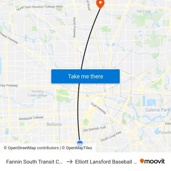 Fannin South Transit Center to Elliott Lansford Baseball Field map