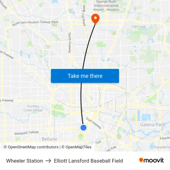 Wheeler Station to Elliott Lansford Baseball Field map