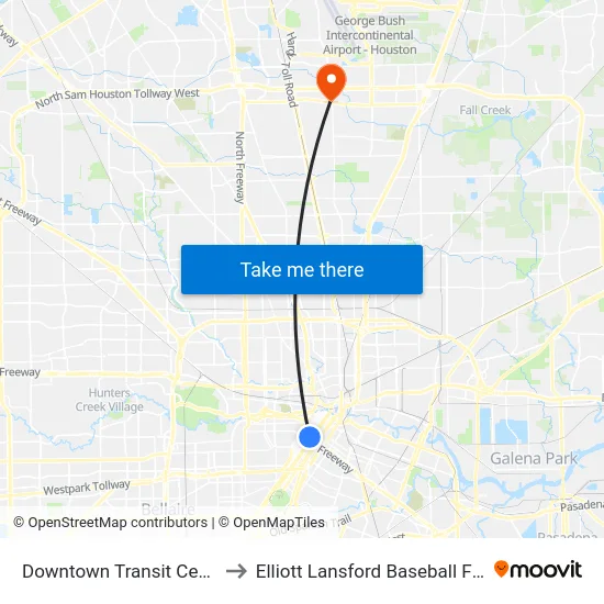 Downtown Transit Center to Elliott Lansford Baseball Field map
