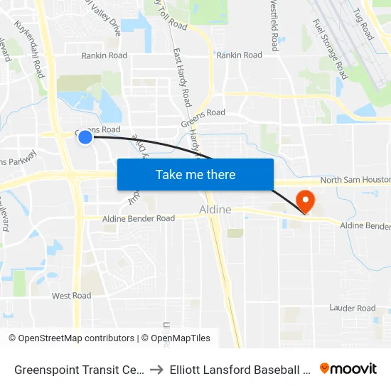 Greenspoint Transit Center to Elliott Lansford Baseball Field map