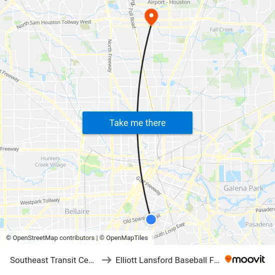 Southeast Transit Center to Elliott Lansford Baseball Field map