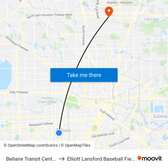 Bellaire Transit Center to Elliott Lansford Baseball Field map