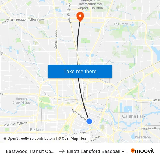 Eastwood Transit Center to Elliott Lansford Baseball Field map