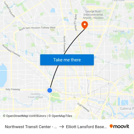 Northwest Transit Center - Platform 2 to Elliott Lansford Baseball Field map