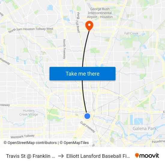 Travis St @ Franklin St to Elliott Lansford Baseball Field map