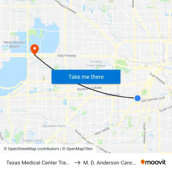 Texas Medical Center Transit Center to M. D. Anderson Cancer Center map