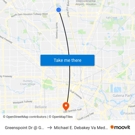 Greenspoint Dr @ Greens Rd to Michael E. Debakey Va Medical Center map