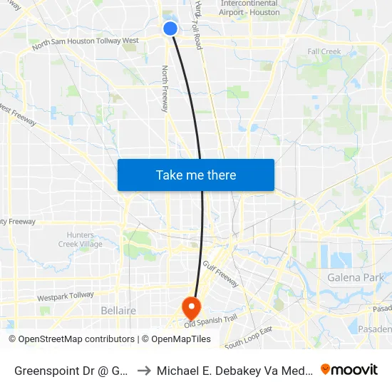 Greenspoint Dr @ Greens Rd to Michael E. Debakey Va Medical Center map