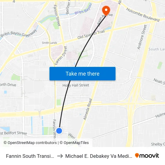 Fannin South Transit Center to Michael E. Debakey Va Medical Center map