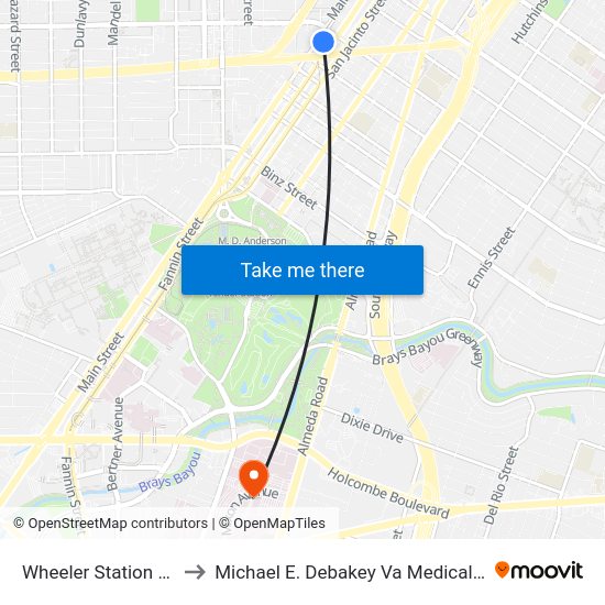 Wheeler Station (Bus) to Michael E. Debakey Va Medical Center map
