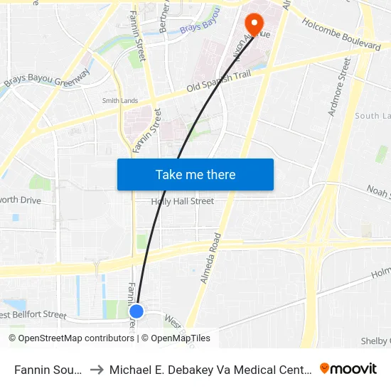 Fannin South to Michael E. Debakey Va Medical Center map