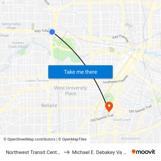 Northwest Transit Center - Platform 1 to Michael E. Debakey Va Medical Center map